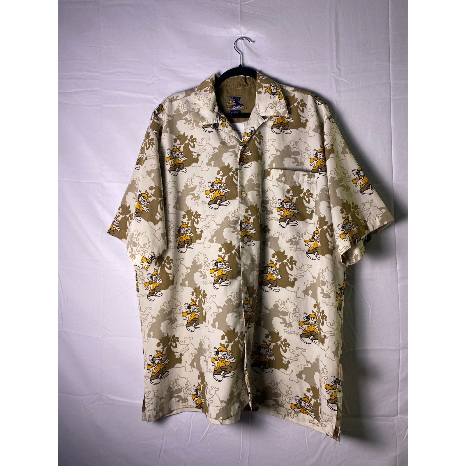 Collection Rawblue Button Up Shirt Hawaiian Mouse Ghost Shadows Men's Size XL