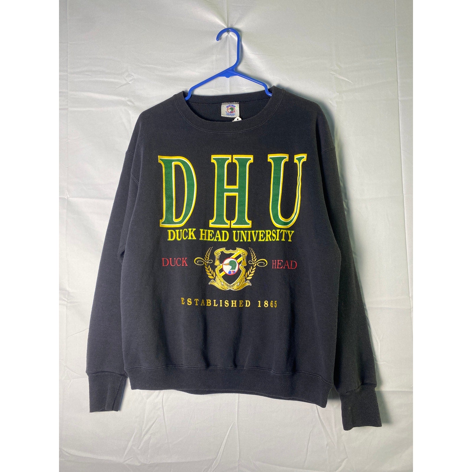 Vintage DHU Duck Head University Black Crew Neck Sweatshirt Adult Size Large