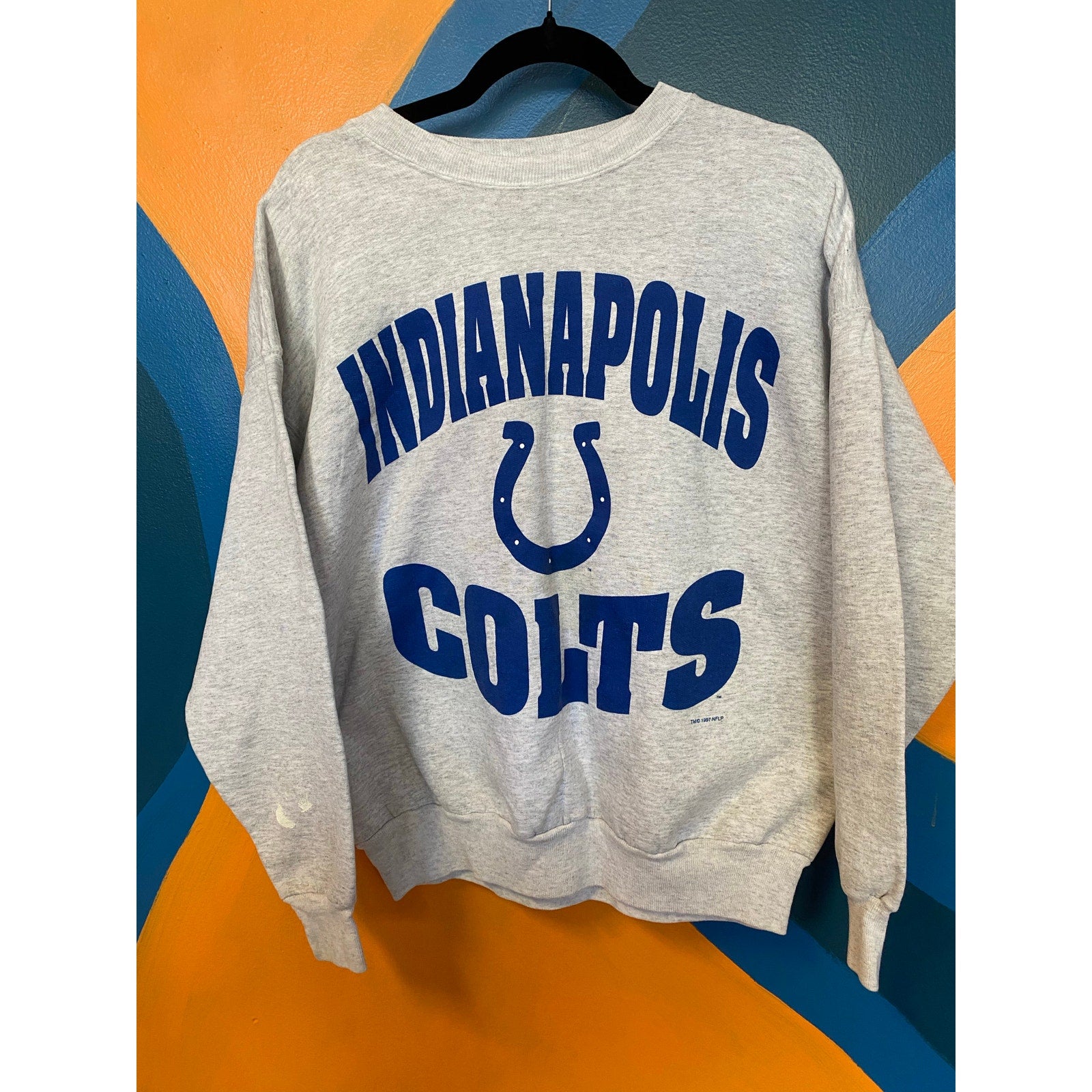 1997 Vintage Indianapolis Colts Crew Neck Gray Cotton Pullover Sweater Mens Sz L