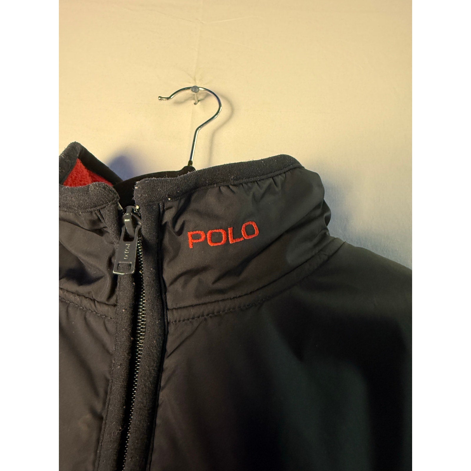 POLO GOLF Ralph Lauren Red Navy Full Zip Collar Jacket Fleece Men's Size Medium