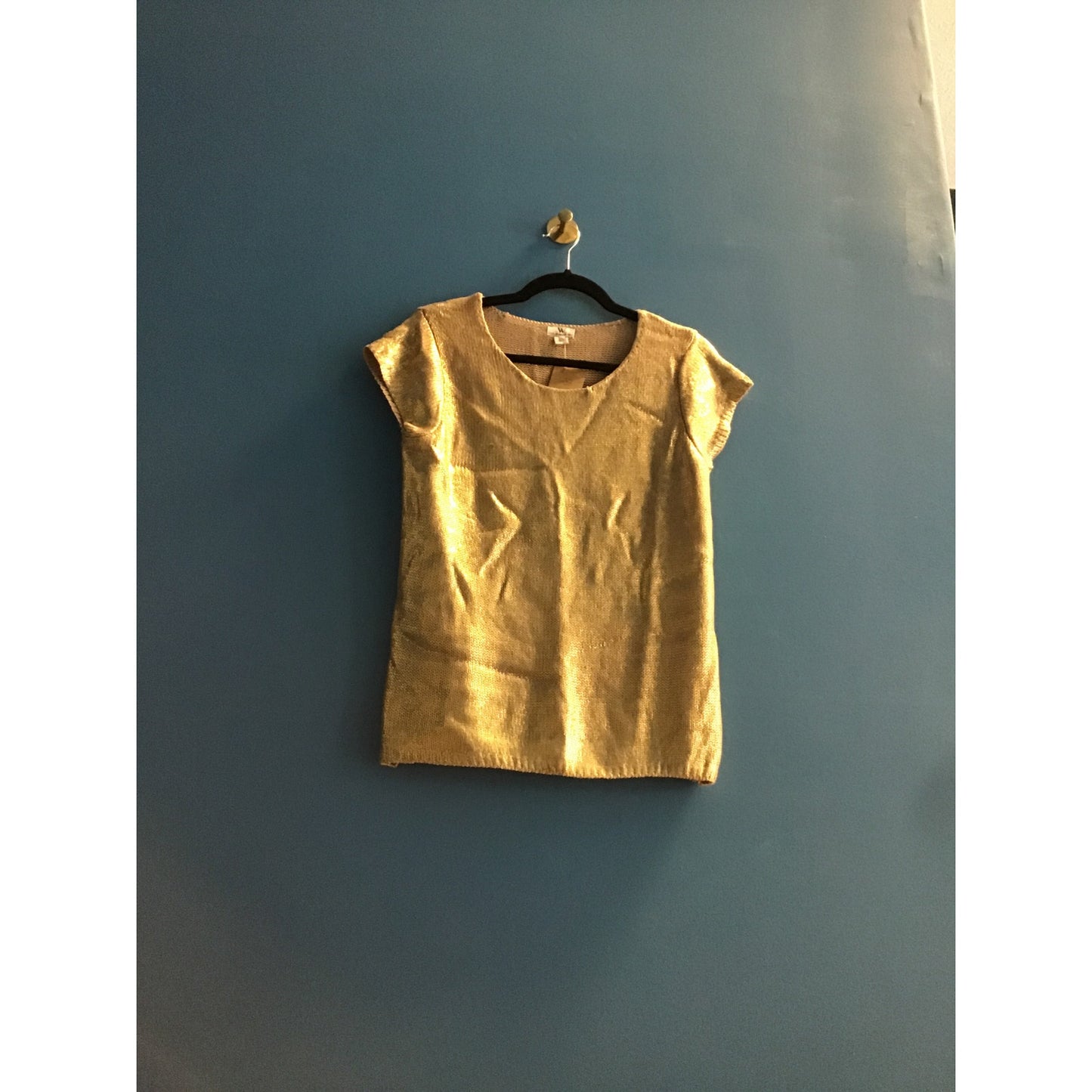 Worthington Round Neck Short Sleeve Gold Pullover Knit Sweater Womens Size Large