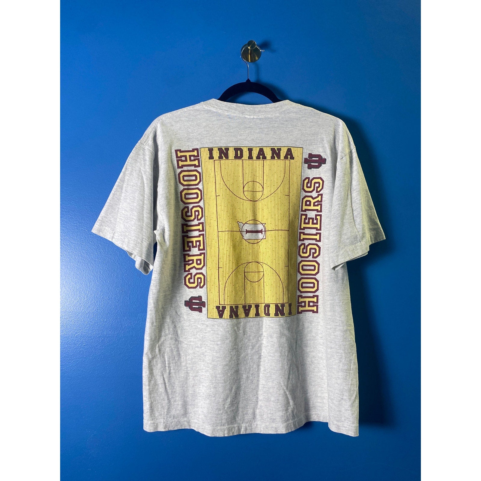 Vintage Indiana University IU Hoosiers Basketball Court Gray Shirt Men's Large