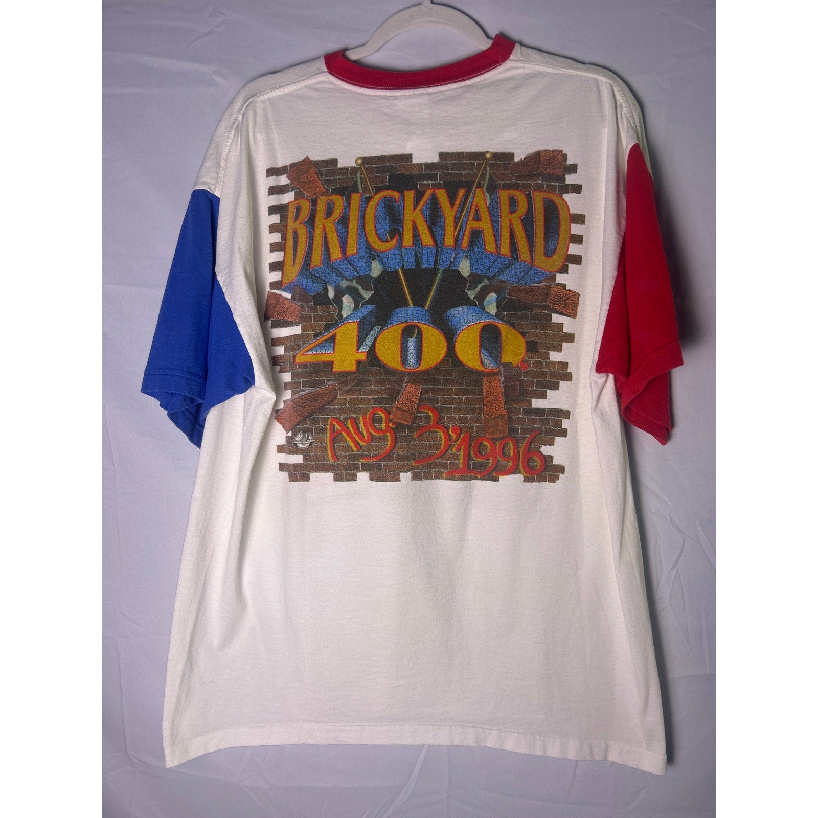 Vintage 90s Brickyard 400 Racing Indianapolis Speedway Colorblock Shirt Men's XL