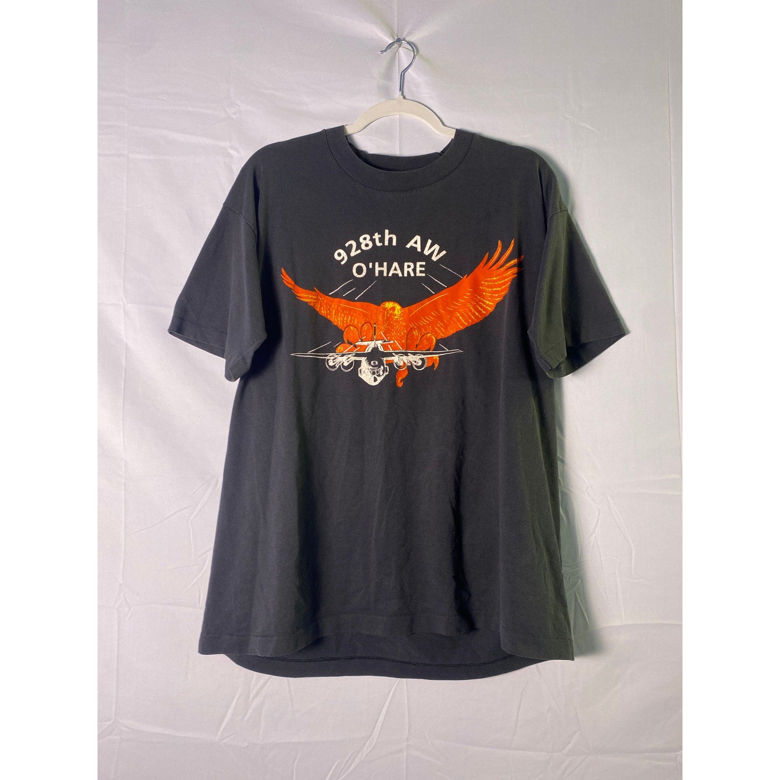 Vintage 928th AW O'HARE Graphic Print Black Orange T-shirt Men's Size XL