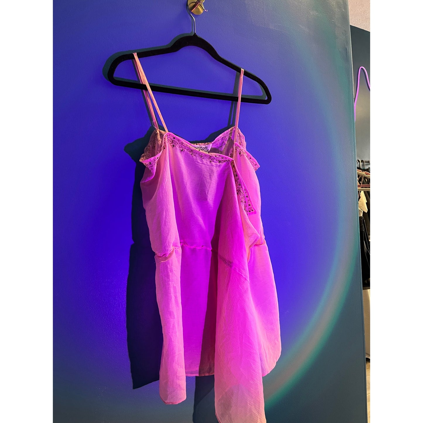 Y2K Tramp Pink Silk Tank Top Sleeveless Beads Silk Blend Women's Size M/L