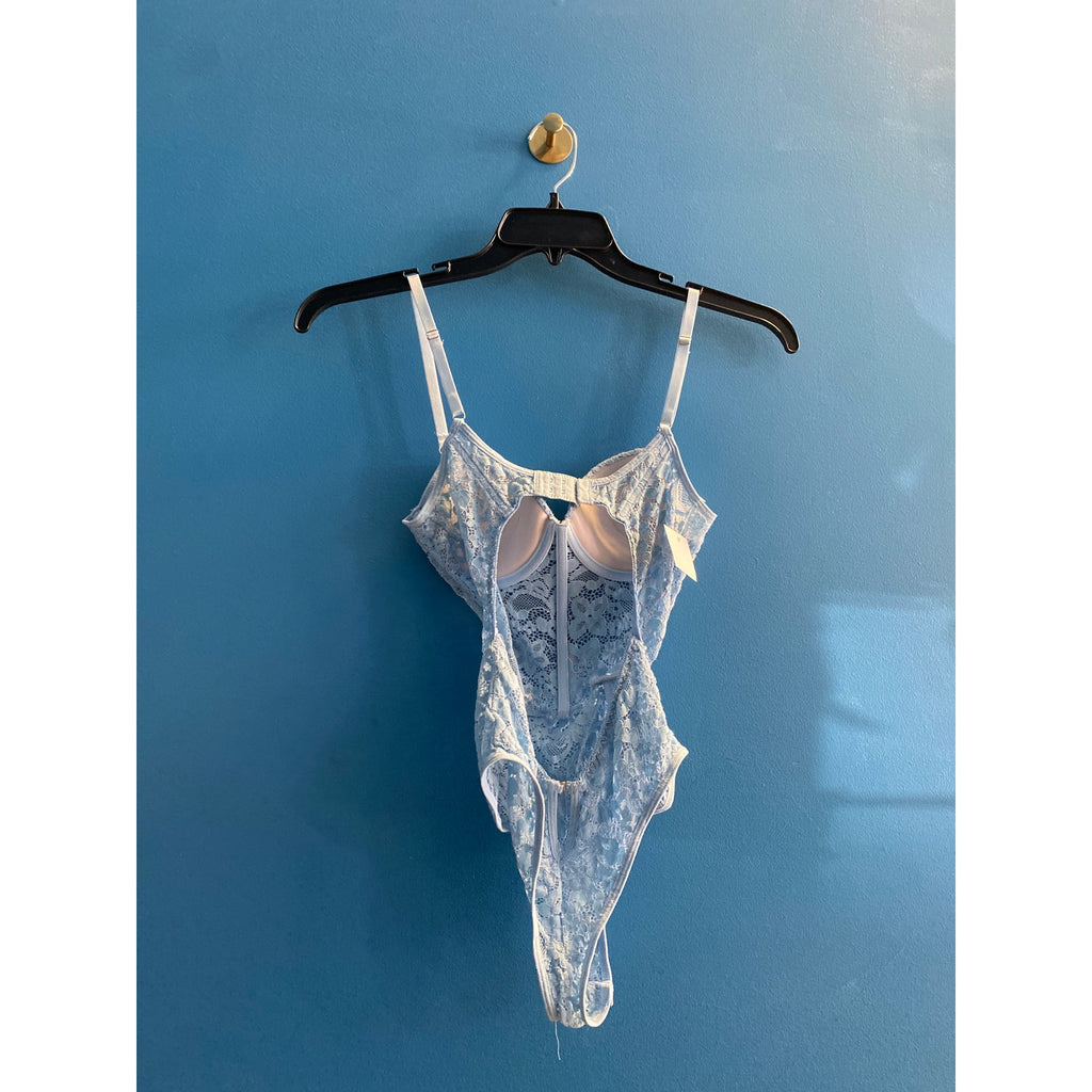 Light Blue Floral Lace Teddy Bodysuit Women's Size Small