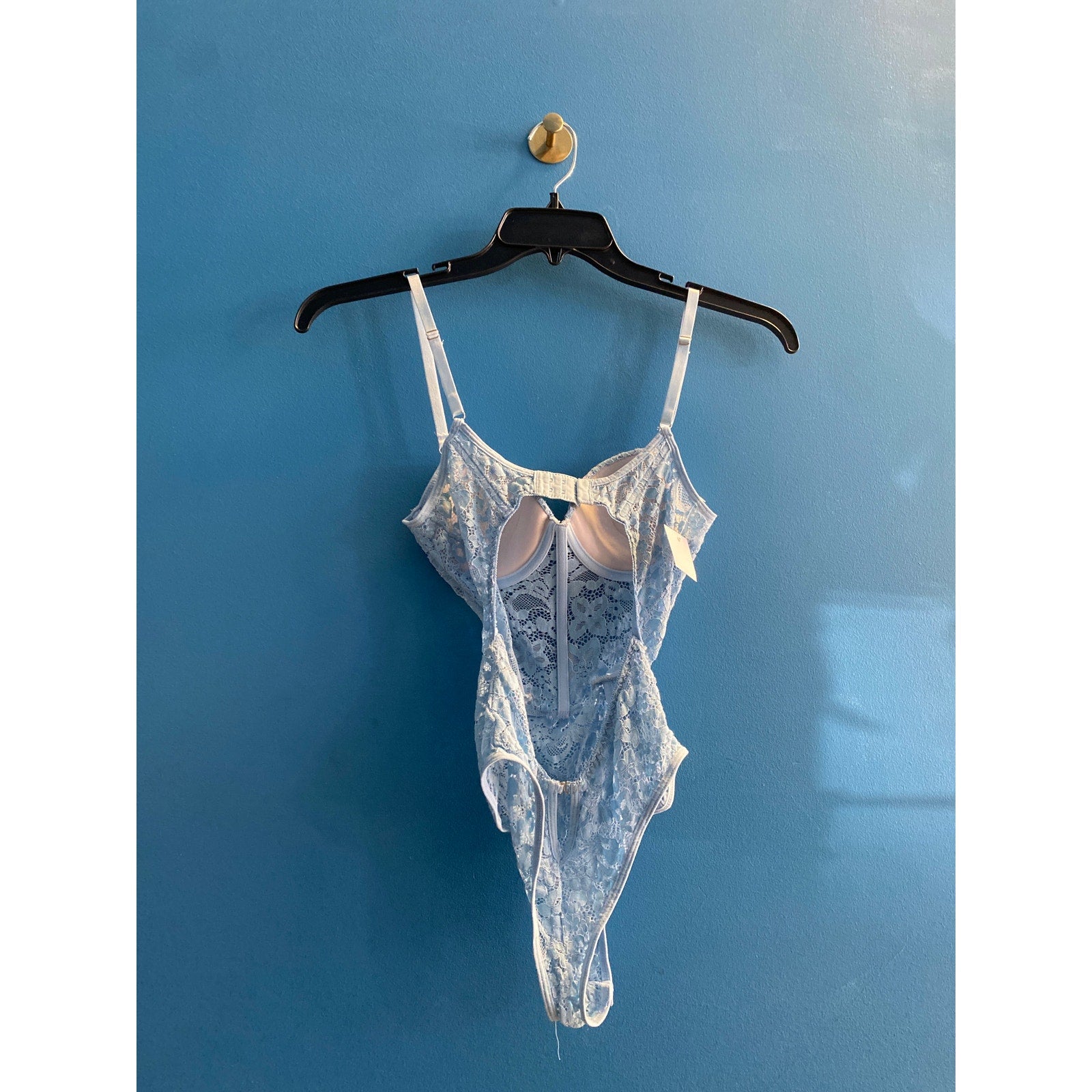 Light Blue Floral Lace Teddy Bodysuit Women's Size Small