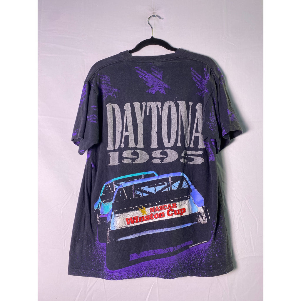 NASCAR Daytona 1995 Winston Cup All Over Print Black T-shirt Men's Size Large
