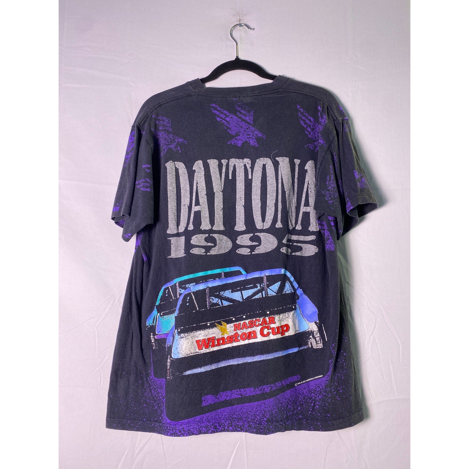 NASCAR Daytona 1995 Winston Cup All Over Print Black T-shirt Men's Size Large