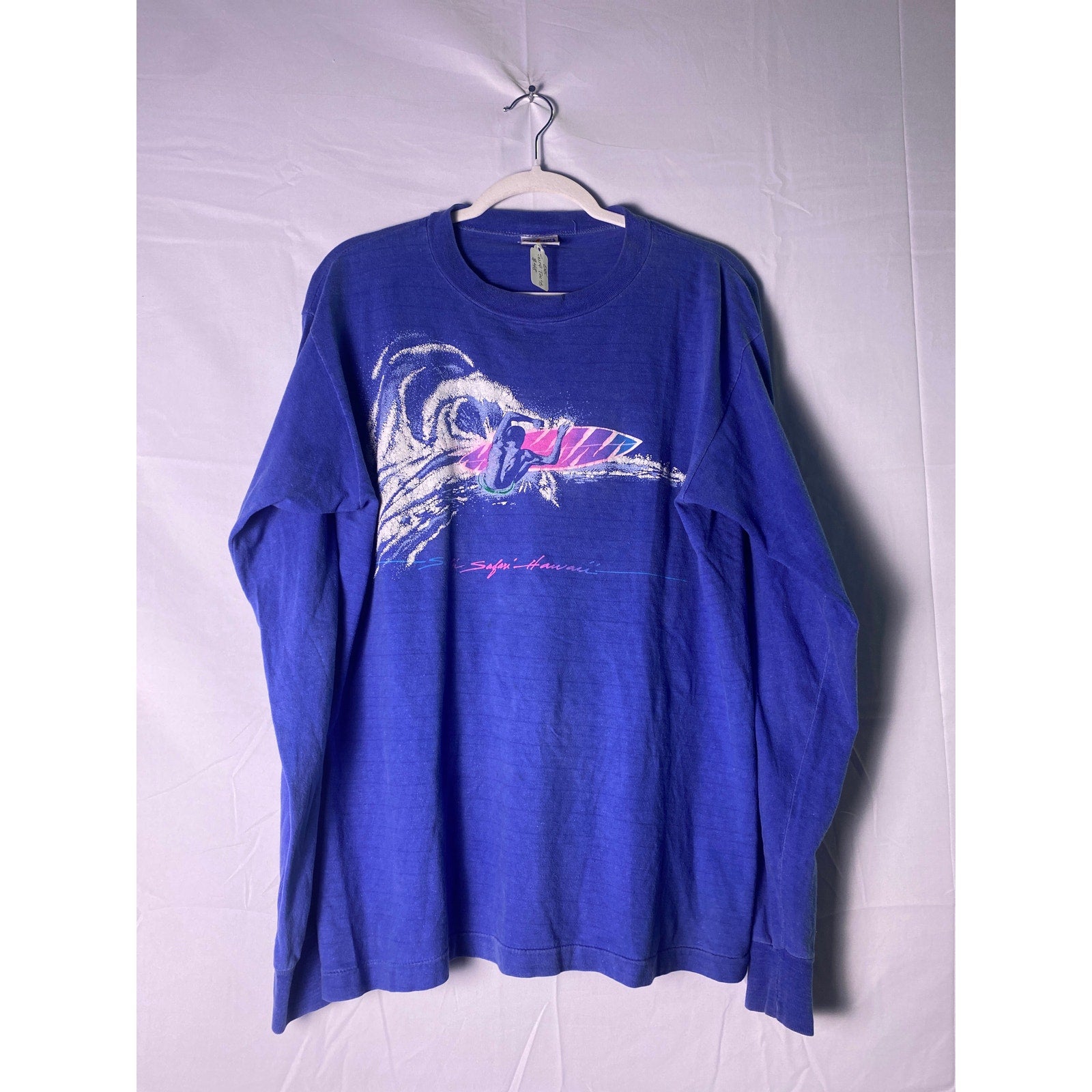 Poly Prints Surfing Hawaii Blue Long Sleeve Shirt Men's Size XL