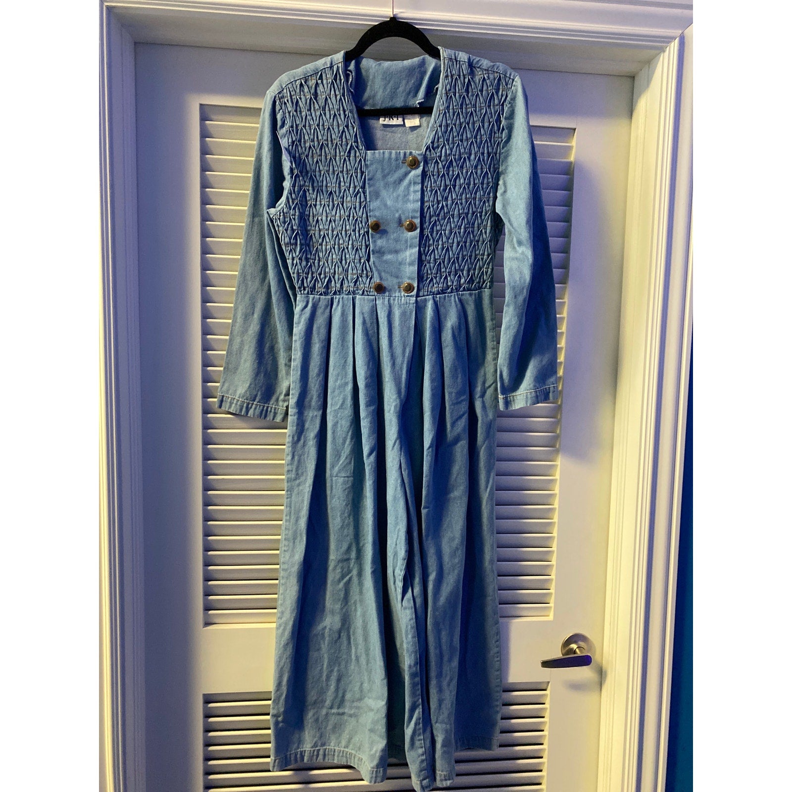 Vintage 1970s-1980s JRT Cotton Chambray Wide Leg Cropped Jumpsuit Womens Size 8
