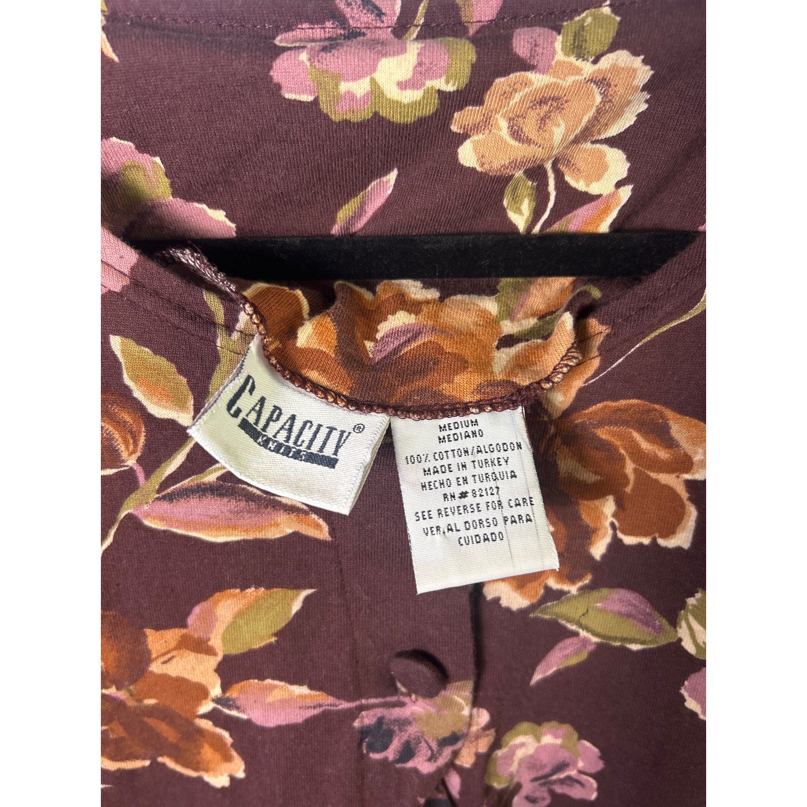 Vintage 1990s Capacity Knits Brown Floral Button Front Dress Women's Medium