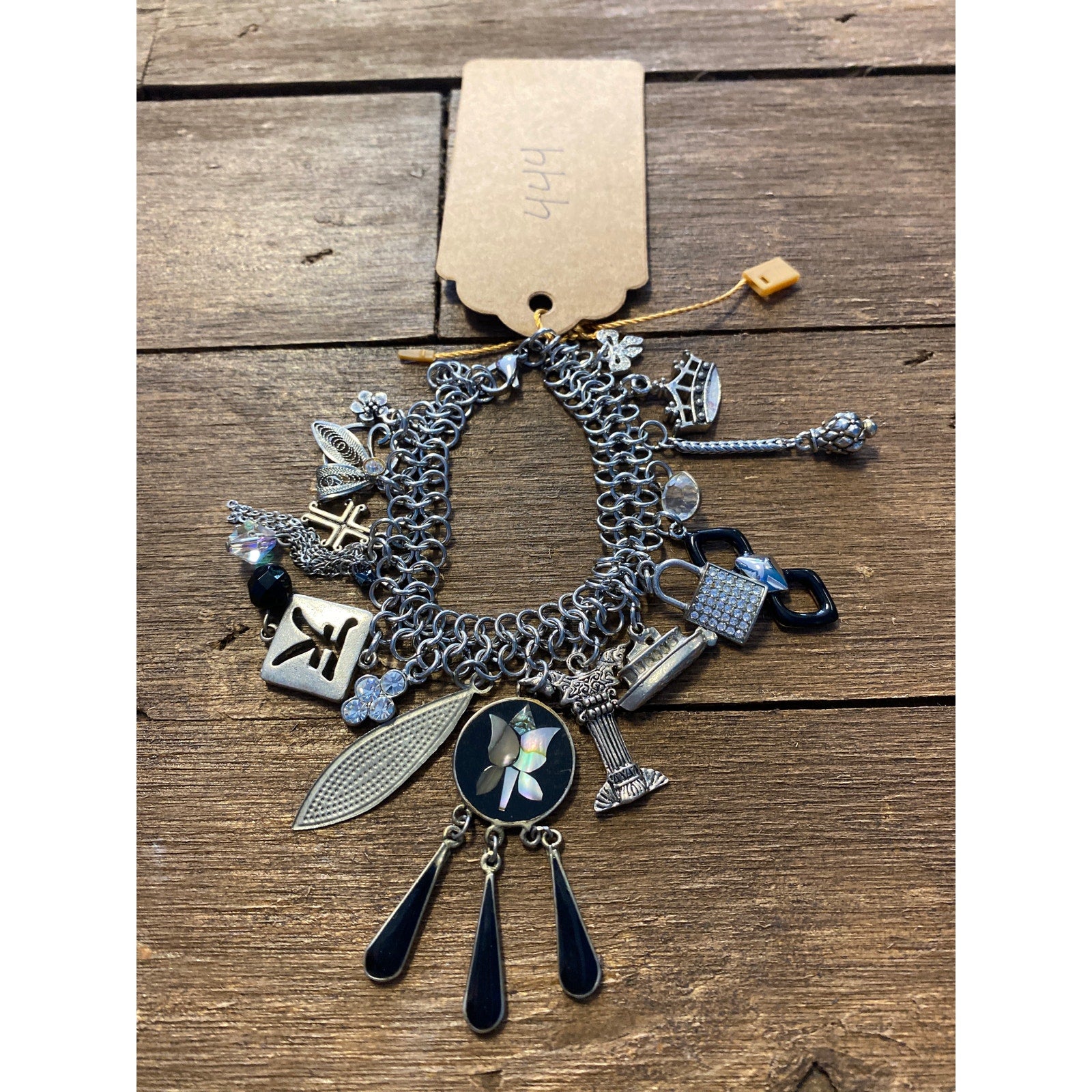 Upcycled Chain Mail Many Dangle Charm Bracelet
