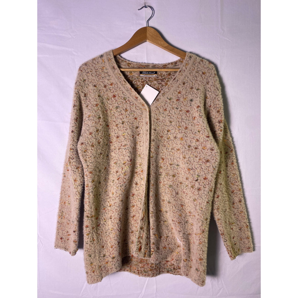 Vintage DUKE Stardust Fuzzy Sparkly Full Zip Cardigan Sweater Women's XL Cozy