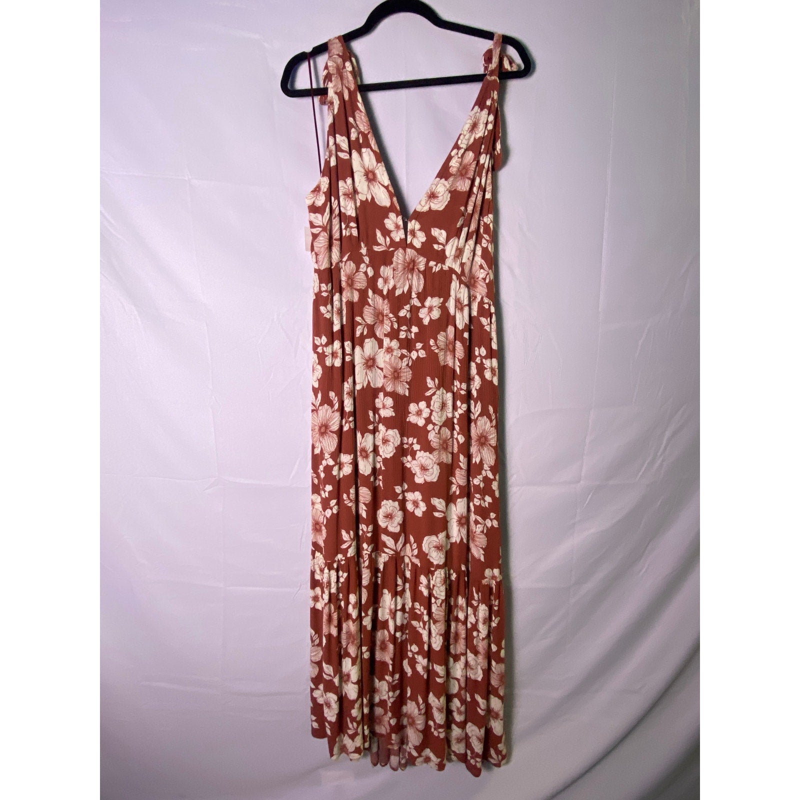 Abercrombie & Fitch Rust Orange Cream Floral Tie-Strap Maxi Dress Large Tall