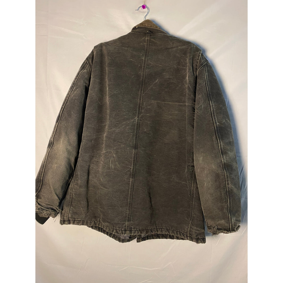 Carhartt Mens Gray Heavy Zip-Up Coat w/Frayed Edges