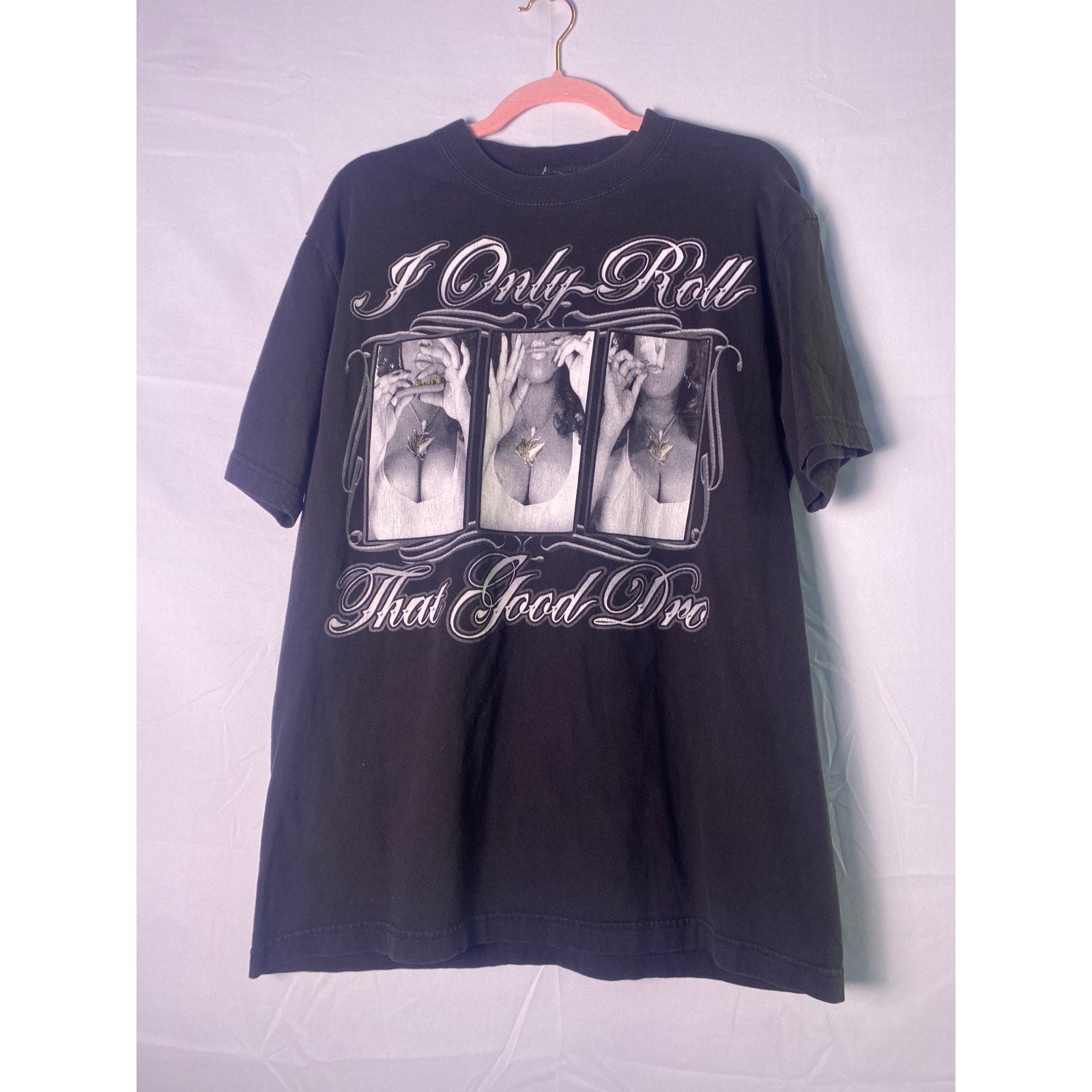 "I Only Roll" "That Good Dro" Graphic Print Black T-shirt Men's Size Large