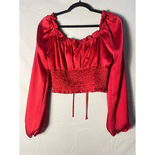 Altar’d State Red Hammered Satin Ruched Crop Top Smocked Women's Size Large