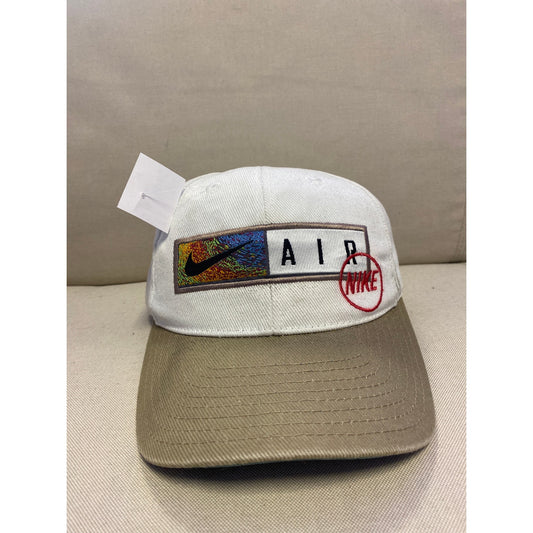Vintage Nike 80s 90s Nike AIR Hat Cap Embroidered White Brown Snapback