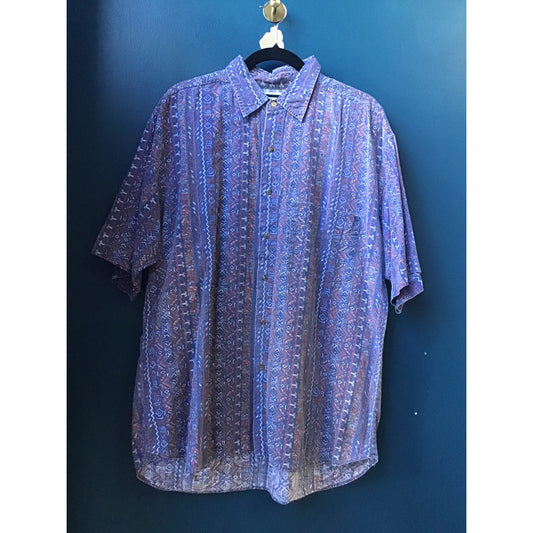 Weekends Blue Western Aztec Button Up Short Sleeve Shirt Men's Size Large