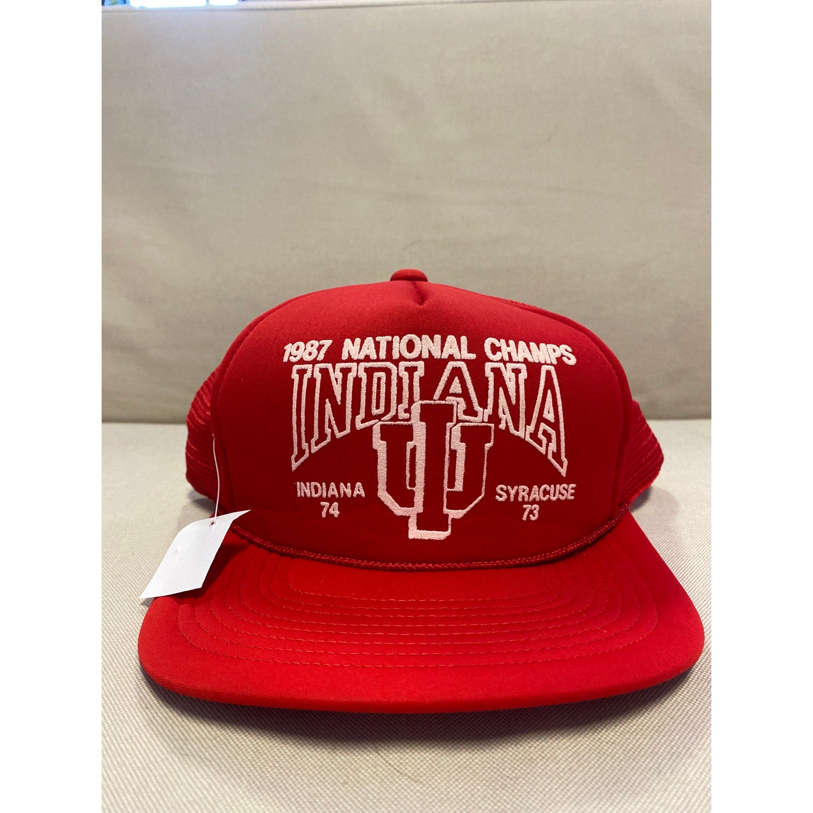 Vintage 80s Indiana University 1987 NCAA Champions Hoosiers Red Trucker Hat Cap