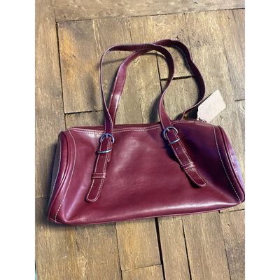 90s or Y2K Nine West Faux Leather Maroon Barrel Handbag - as is