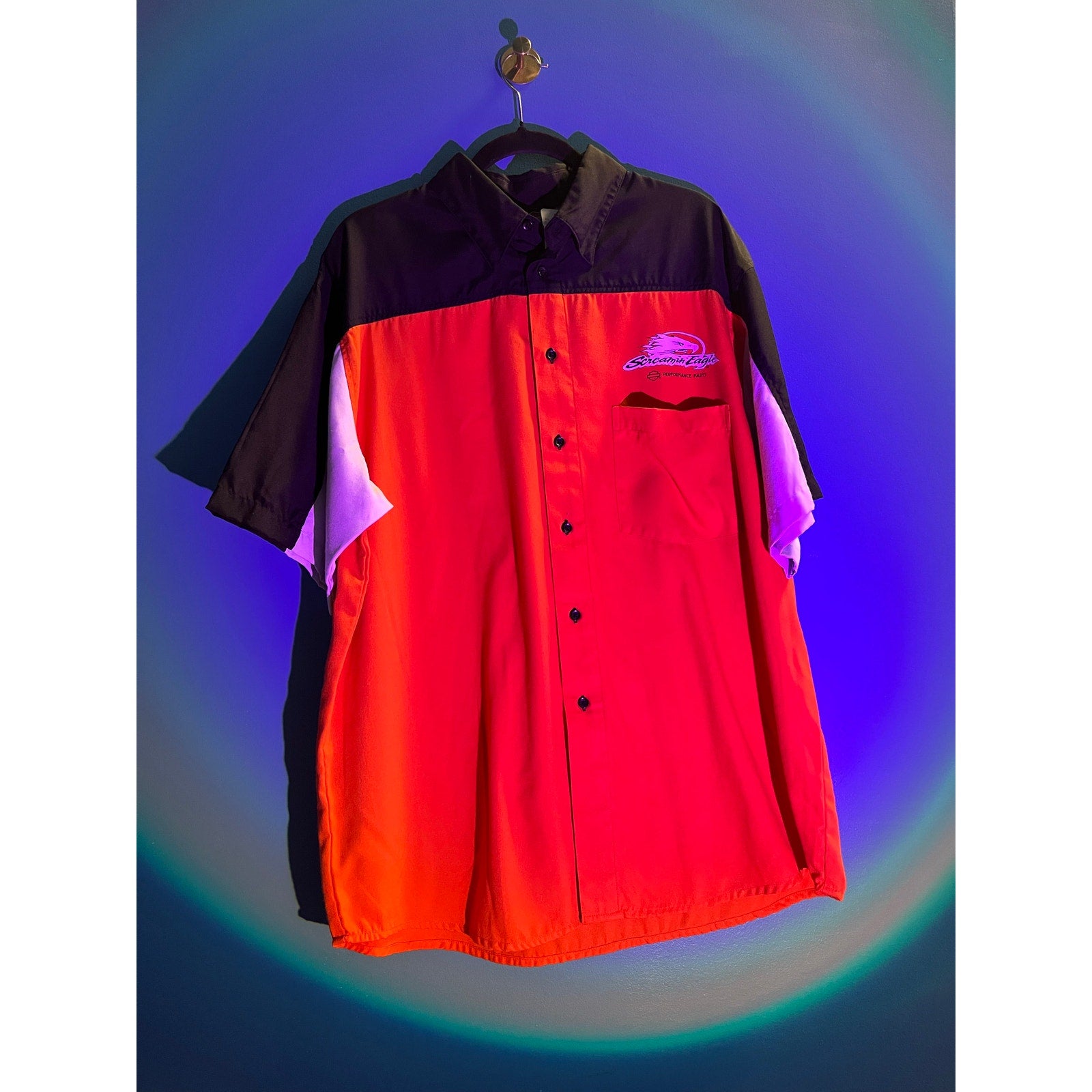 Harley Davidson Screamin Eagle Button Up Shirt Black Orange Shirt Men's Size XL