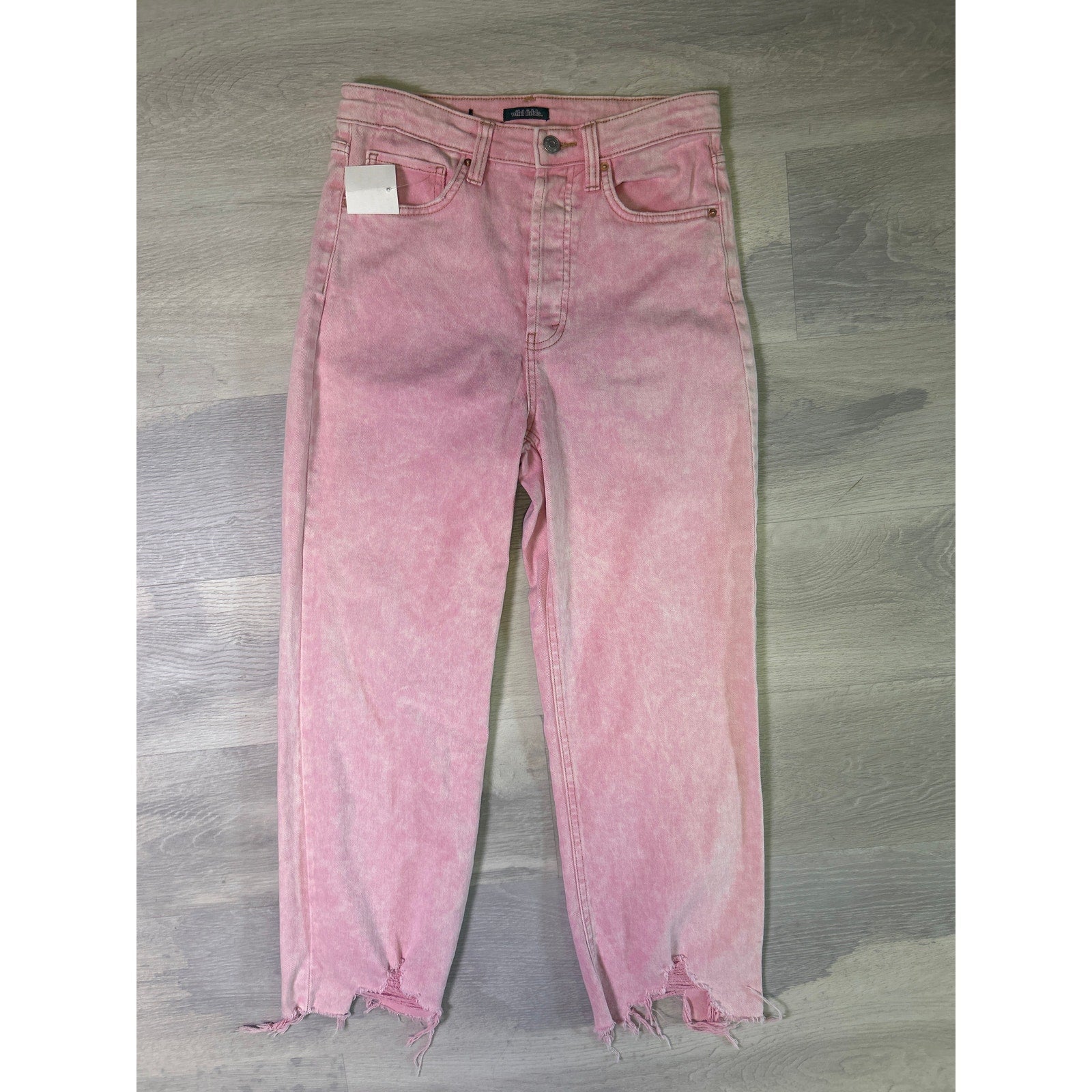 Wild Fable Women's High-Rise Straight Jeans Pink Denim Cut Off Hem Womens Size 4