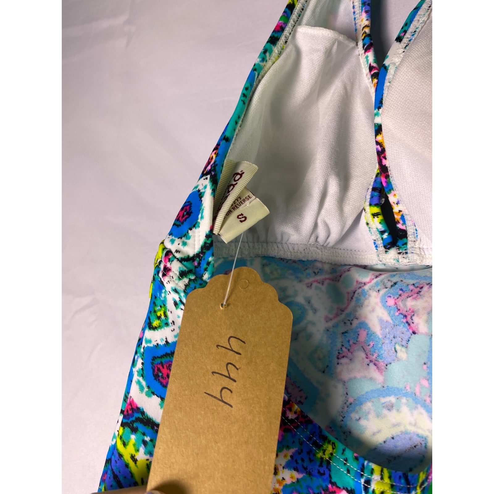 Mudd Halter Neck Blue Multi Embellished Tankini Top Women's Size Small