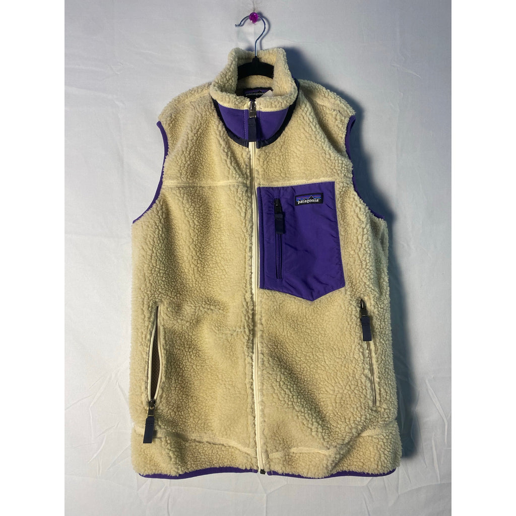 Patagonia Retro-X Classic Sherpa Vest Front Zip Pockets Cream Purple Size Small