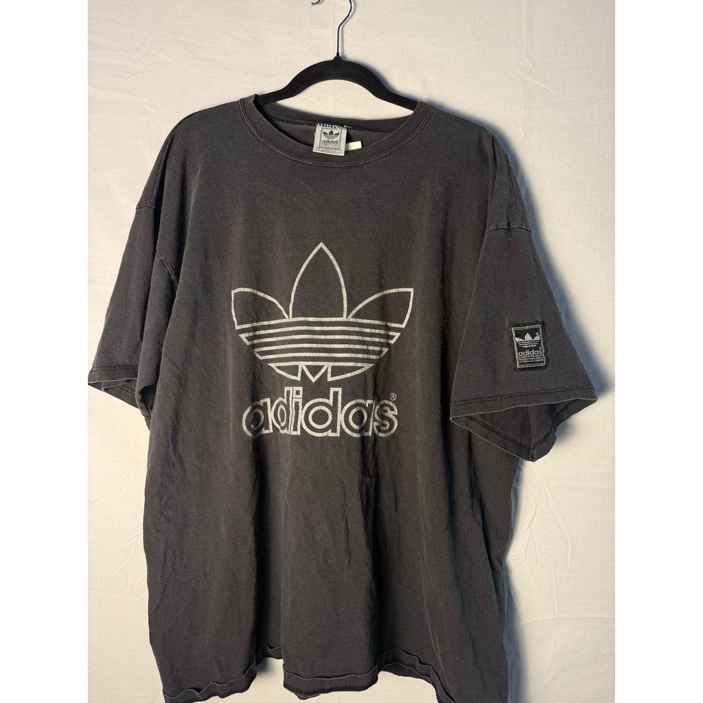 Vintage 90s Adidas Logo Graphic Print Crewneck Black T-shirt Men's Size XL