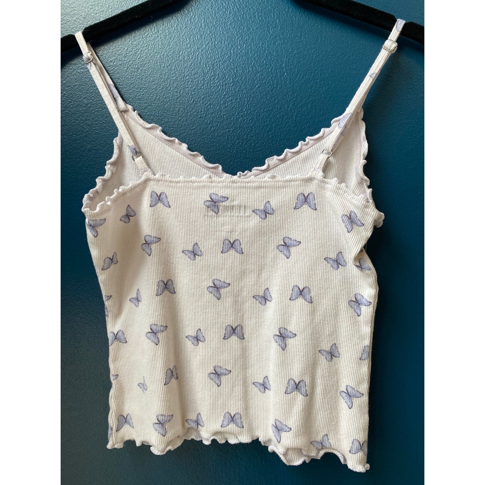 Hollister Blue Butterfly Print Rib Knit Crop Top Sleeveless Women's Size Medium
