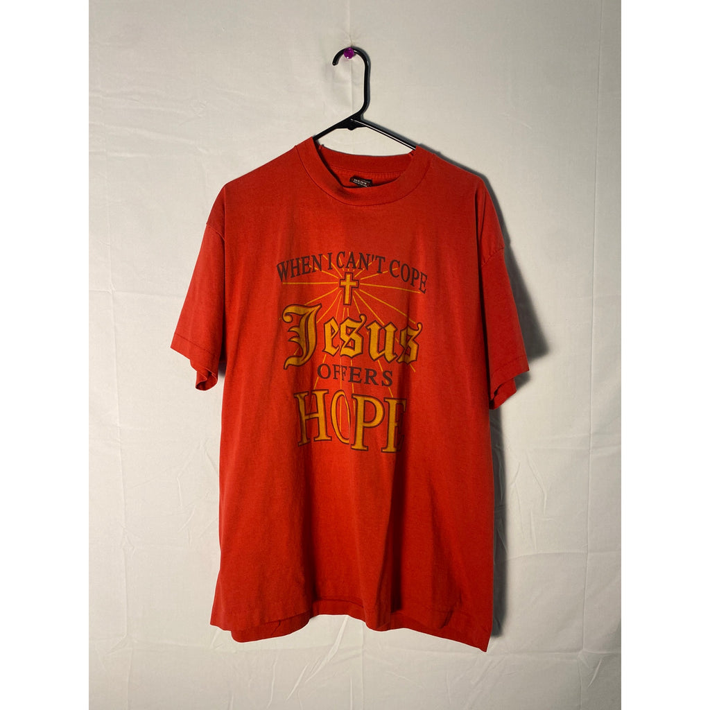 Fruit of the Loom When I can't Cope Jesus Offers Hope Print Red Shirt Men's XL