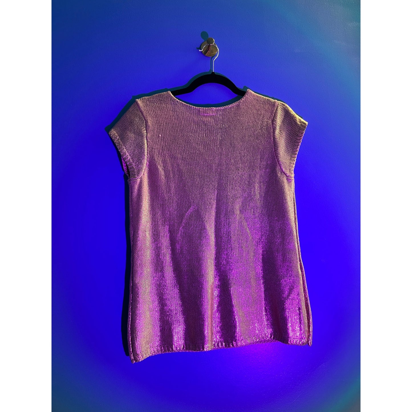Worthington Gold Metallic Short Sleeve Sweater Round Neck Women's Size Large