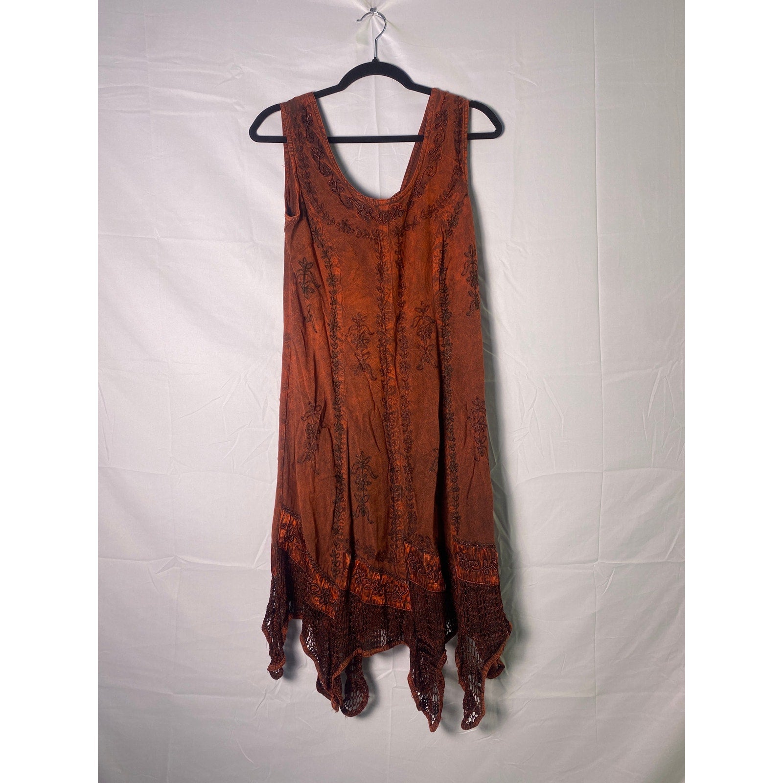 Vintage All That Jazz Red Handkerchief Hem Embroidered Dress Large (Marked OS)