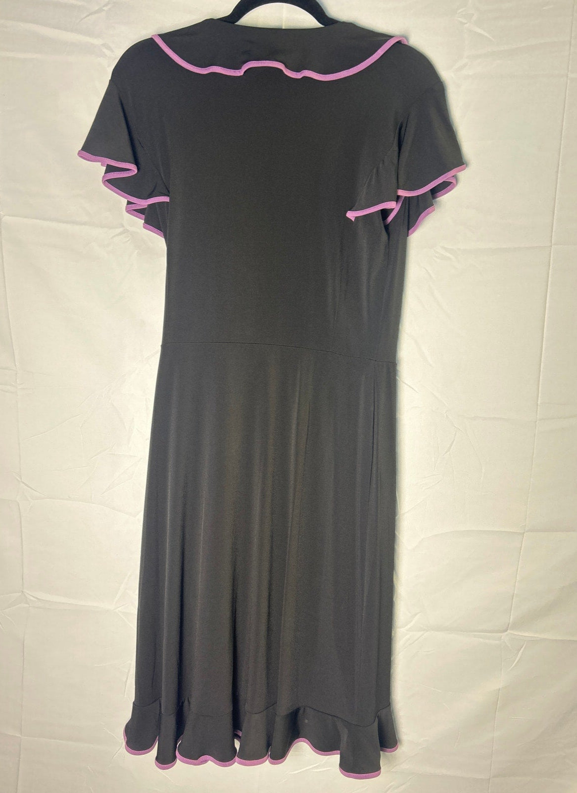 East 5th Black & Purple Ruffled Wrap Dress Short Sleeve Womens Size Medium