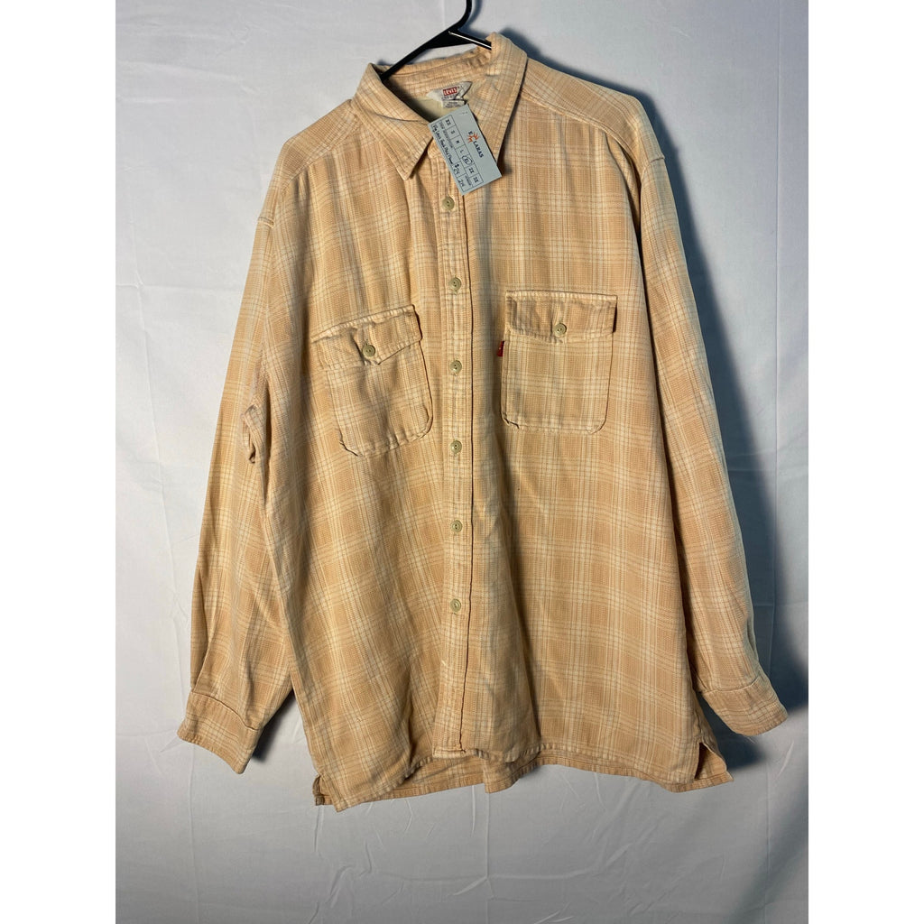 Vintage Levi’s Peach Plaid Flannel Button Up Long Sleeve Shirt Men's Size XL