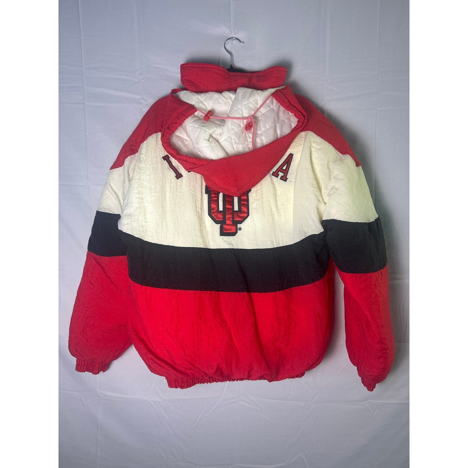 Vintage 90s C&C Sportswear IU Indiana University Hoodie Puffer Jacket Full Zip L