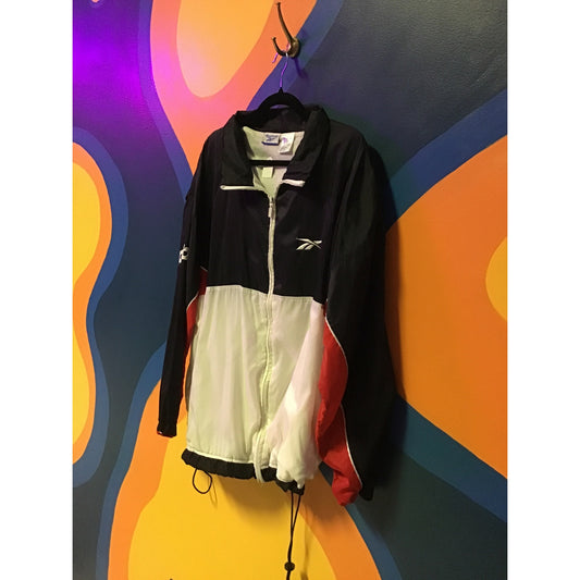 Vintage Reebok Logo White Black Red Zip Up Windbreaker Jacket Men's Size 2X