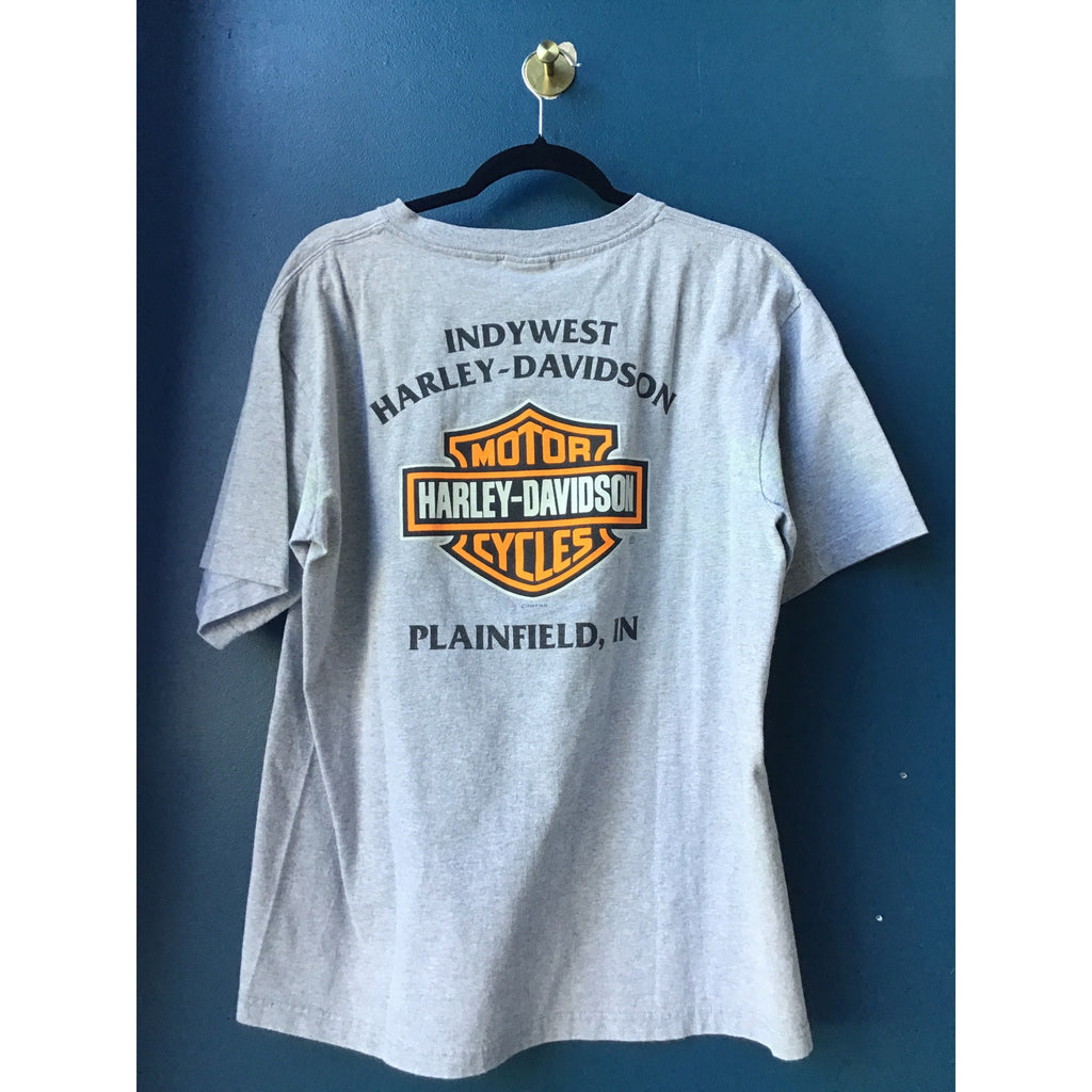 Harley Davidson INDYWEST PLAINFIELD, IN 100 Year Tradition Gray Shirt Large