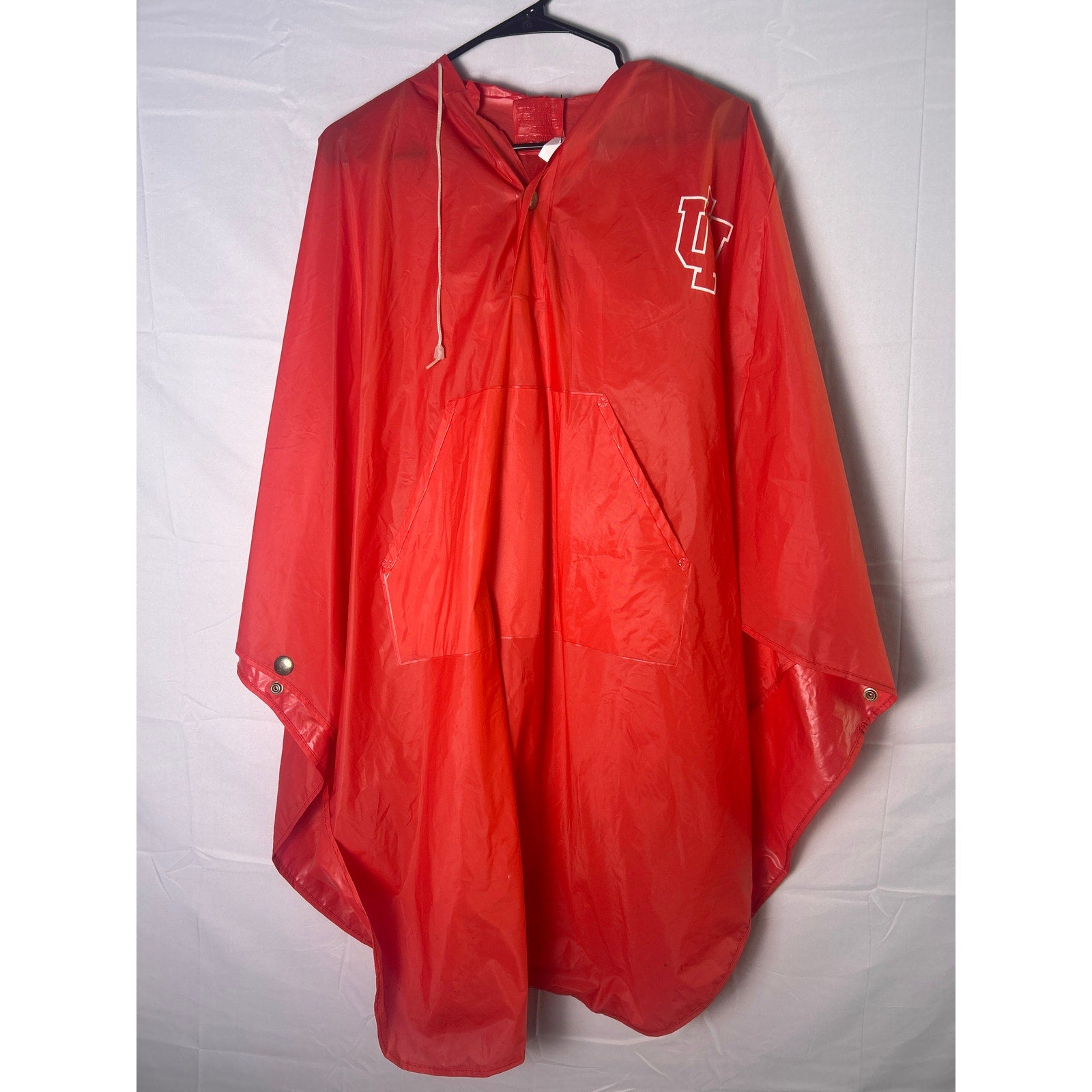 Vintage 90s IU INDIANA Red Rain Poncho Jacket Double Sided Red Hoodie Mens Large