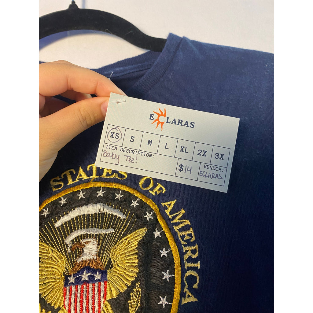 Great Seal of the United States Washington, DC Embroidered Navy Blue Baby Tee XS