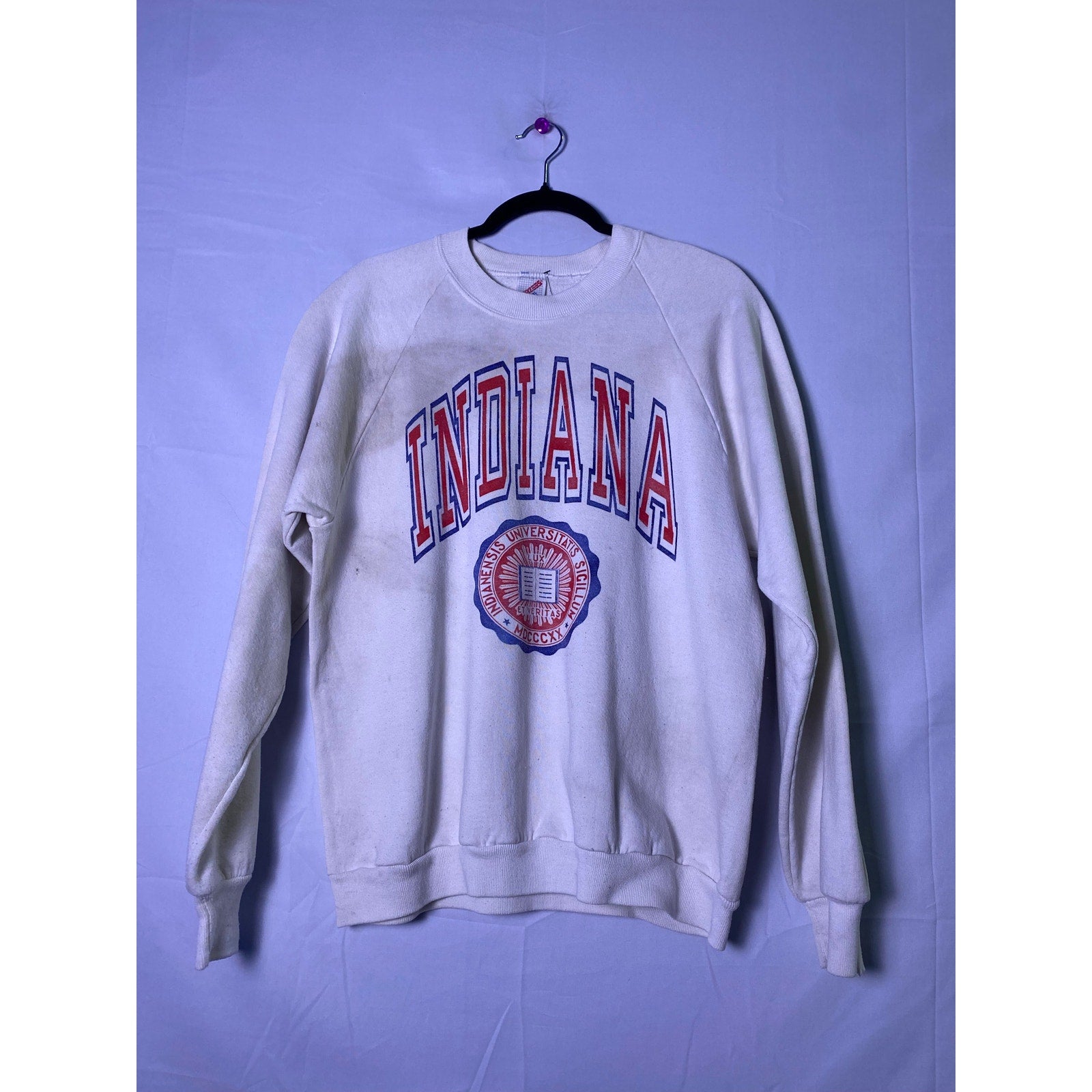 90’s Vintage Jerzees Indiana University White Crewneck Pullover Sweatshirt XL