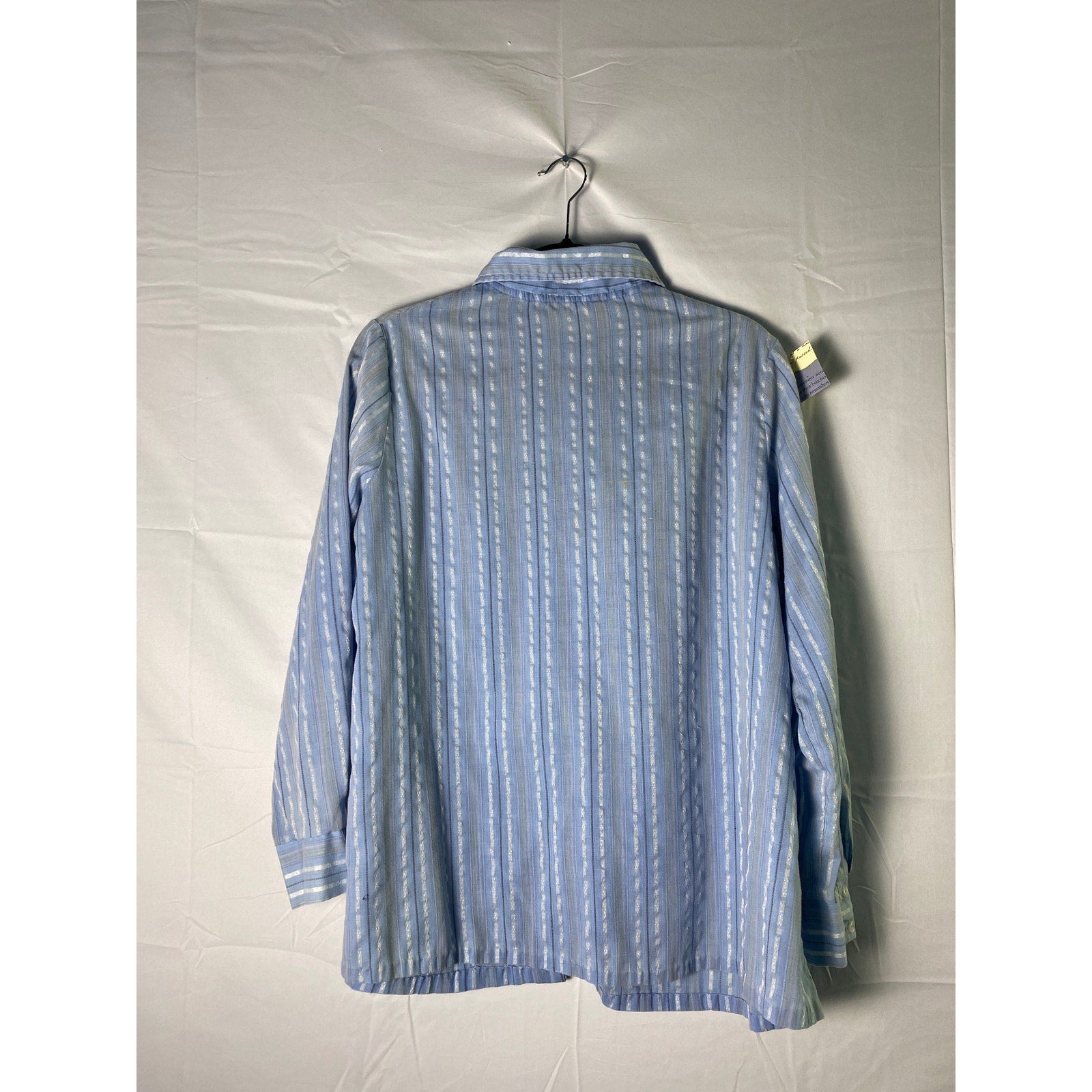 Vintage Light Blue Striped Cotton Blend Babydoll Yoke Button Up Shirt Size XL
