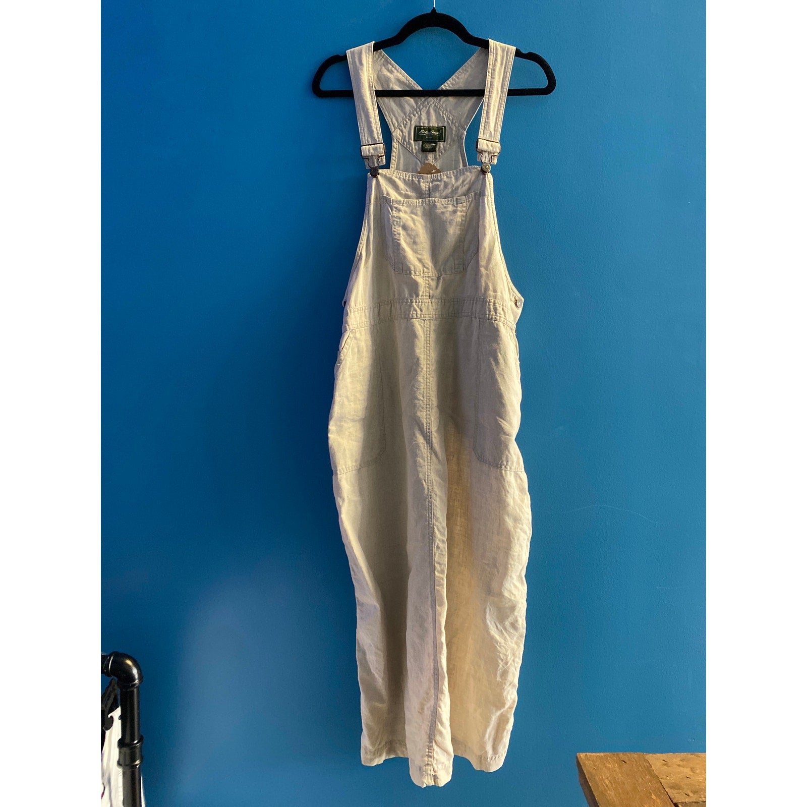 Vintage 90's Eddie Bauer Linen Overall Dress Womens Petite Large - AS IS