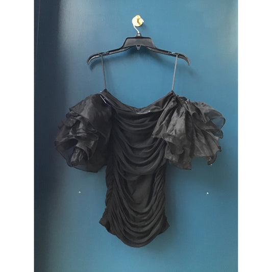 Black Ruched Off Shoulder Bodycon Mini w/ Dramatic Sleeves Women's Size Medium