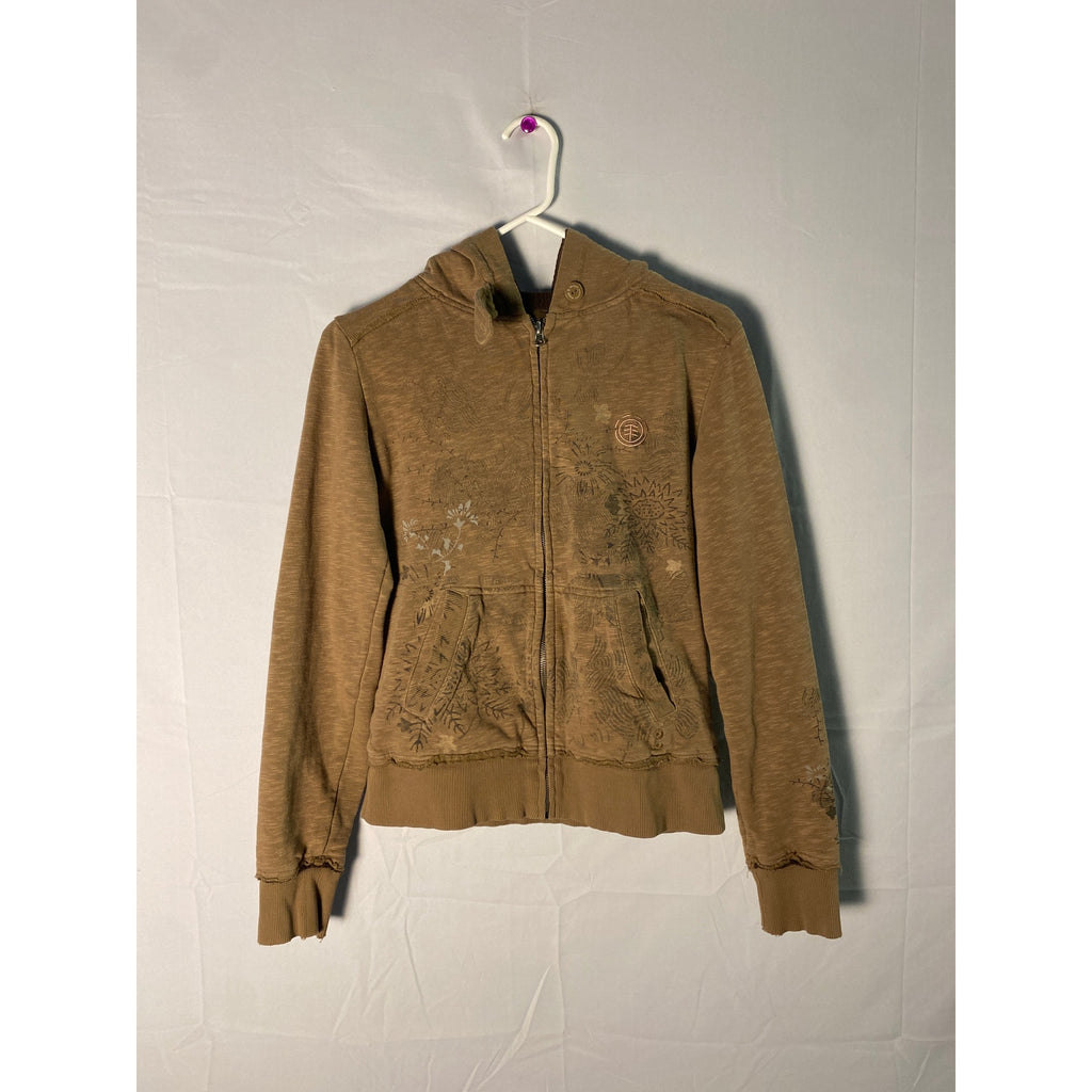 Vintage Element Brown Flower Hoodie Full Zip Sweatshirt Medium Grunge Biker