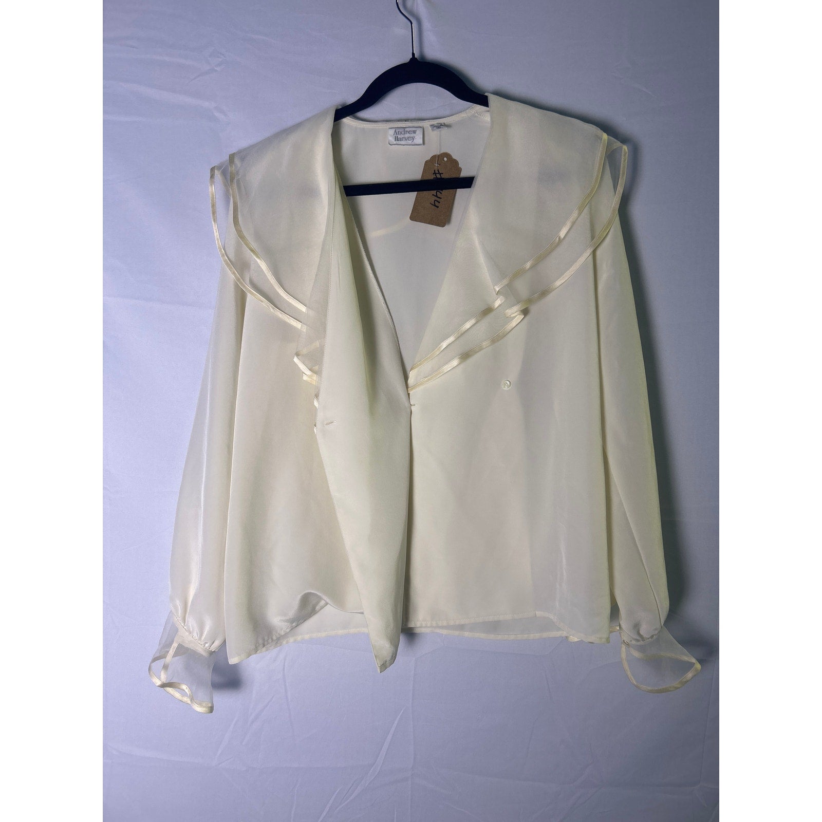 Vintage Andrew Harvey See Through Lightweight Blouse Long Sleeve Women's Size 6
