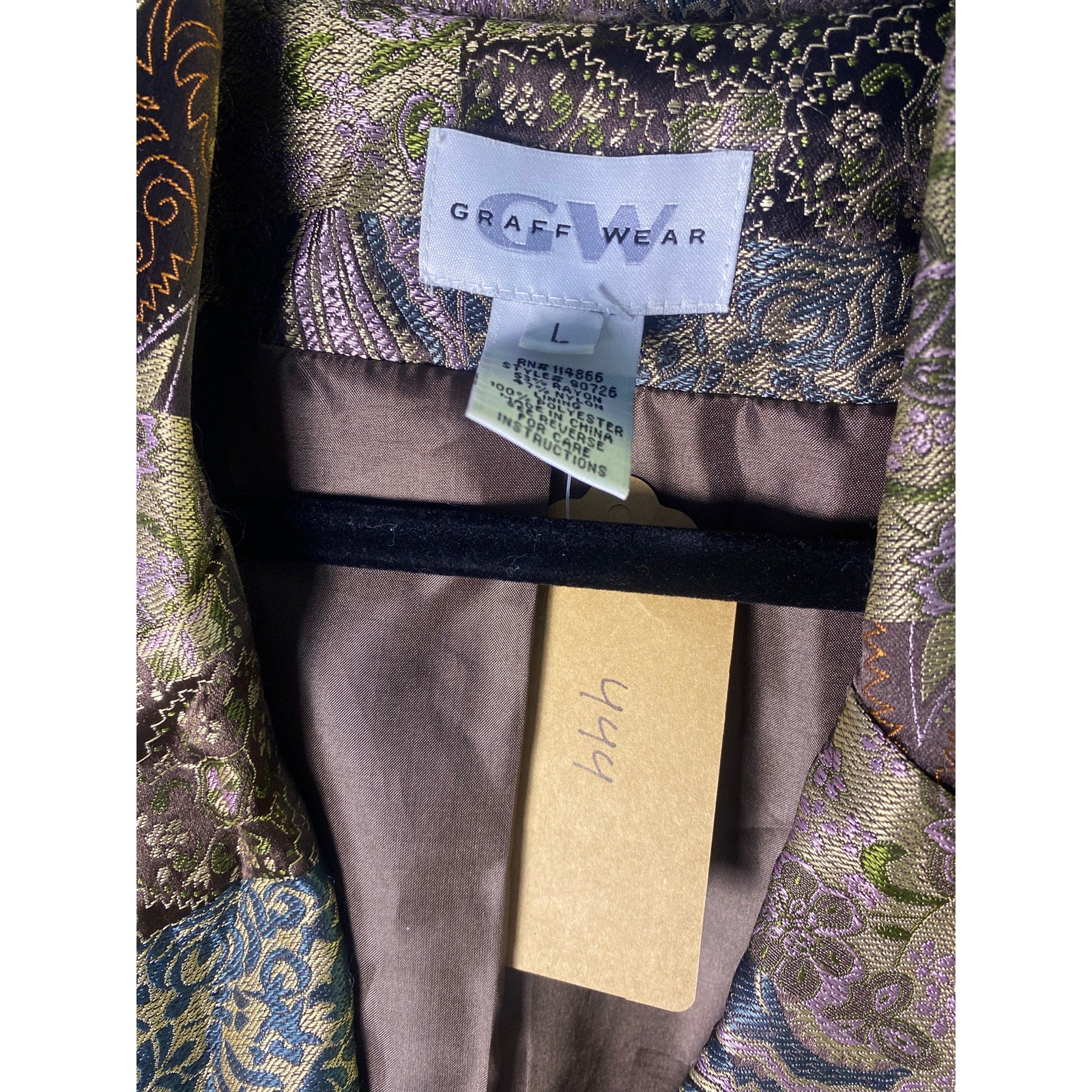 Vintage Graff Wear Purple Brown Paisley Metallic Tapestry Blazer Jacket Large