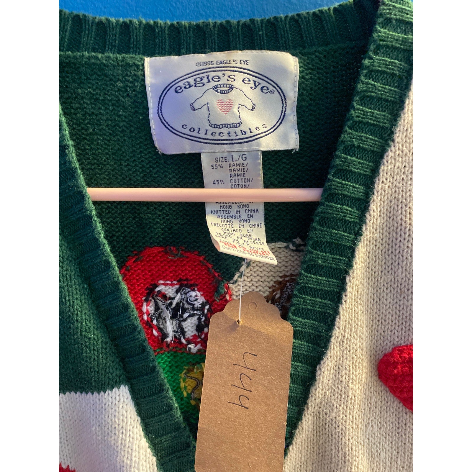 Vintage 90s Eagle's Eye Ugly Christmas Knit Sports Sweater Vest Womens Large